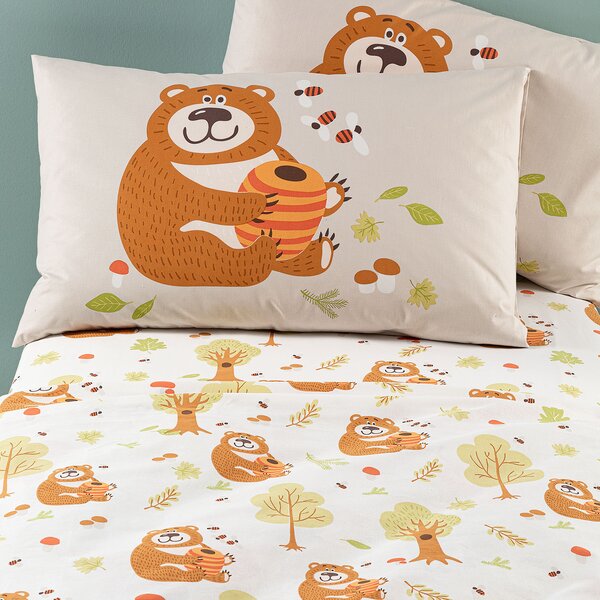 Completo Lenzuola In Cotone Boschetto Singolo Caleffi Kids Ragazzo Naturale Caleffi