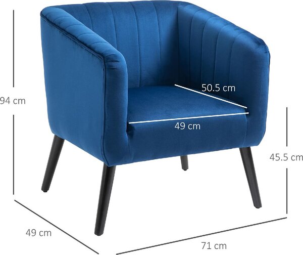 DecHome Poltrona Stile Scandinavo in Tessuto Velluto Dimensioni 71x49x94 cm colore Blu