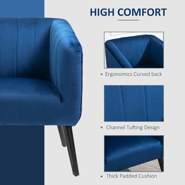 DecHome Poltrona Stile Scandinavo in Tessuto Velluto Dimensioni 71x49x94 cm colore Blu