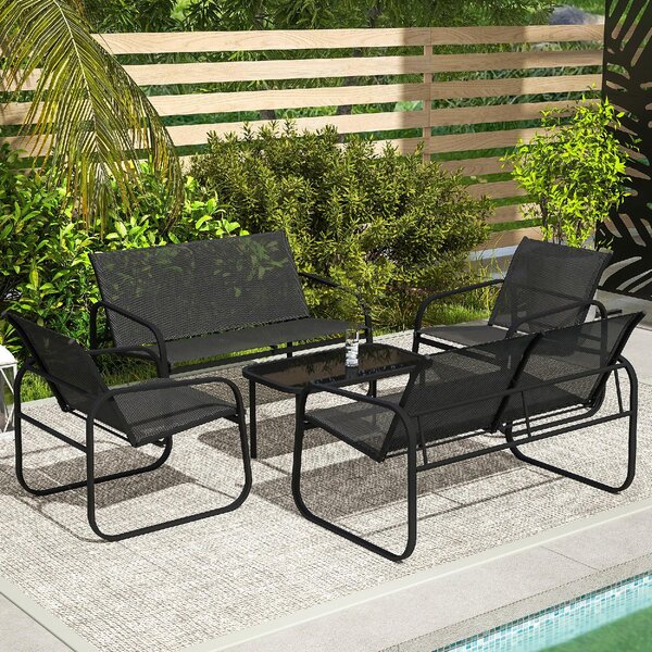 VivaGarden Salotto da Giardino con 2 Divano 2 Posti 2 Poltrone e Tavolino in Texteline colore Nero