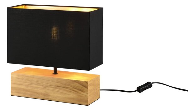 Lampada da tavolo nera/di colore naturale con paralume in tessuto (altezza totale 30 cm) Woody – Reality