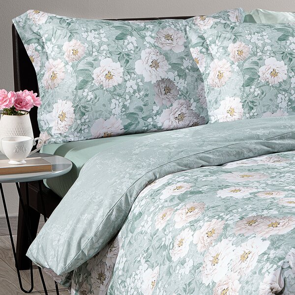 Completo Copripiumino MATRIMONIALE Kioto Flowers ANICE Raso Di Cotone Caleffi