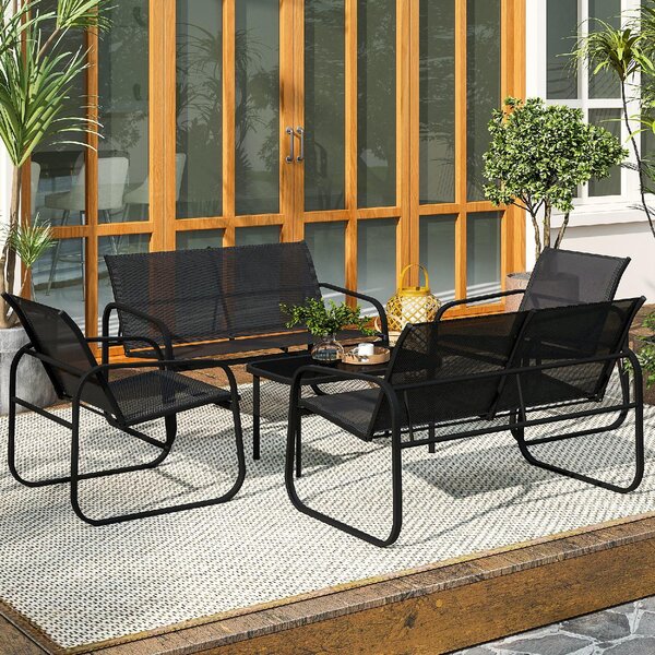 VivaGarden Salotto da Giardino con 2 Divano 2 Posti 2 Poltrone e Tavolino in Texteline colore Nero