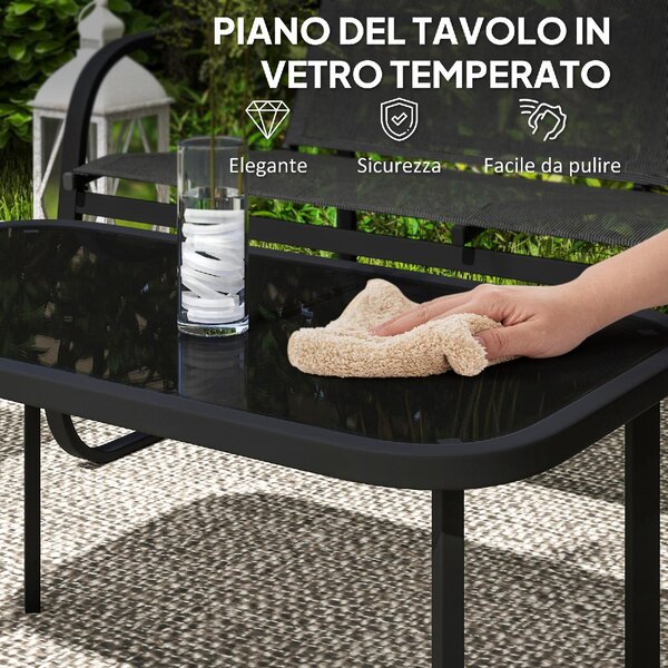VivaGarden Salotto da Giardino con 2 Divano 2 Posti 2 Poltrone e Tavolino in Texteline colore Nero