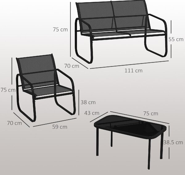 VivaGarden Salotto da Giardino con 2 Divano 2 Posti 2 Poltrone e Tavolino in Texteline colore Nero