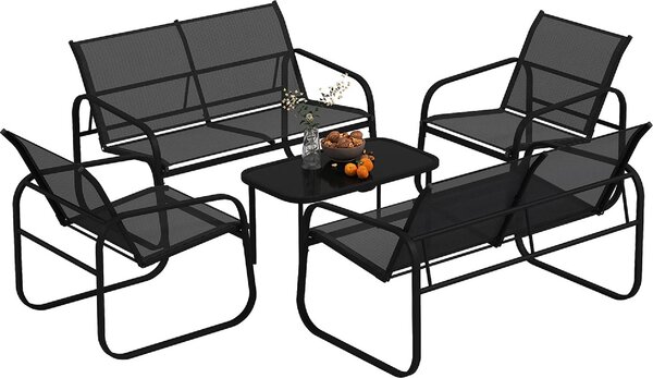 VivaGarden Salotto da Giardino con 2 Divano 2 Posti 2 Poltrone e Tavolino in Texteline colore Nero