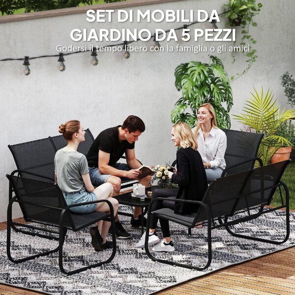 VivaGarden Salotto da Giardino con 2 Divano 2 Posti 2 Poltrone e Tavolino in Texteline colore Nero