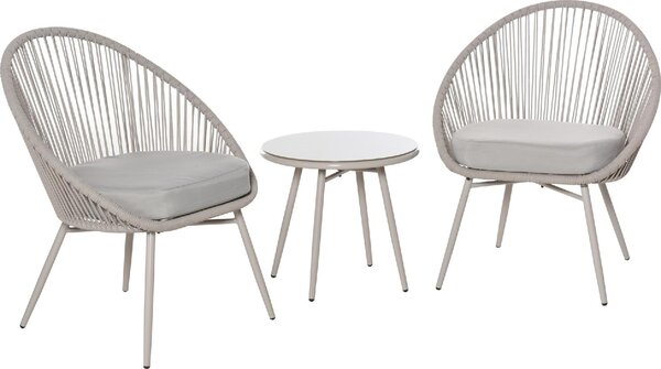 VivaGarden Salotto da Giardino con 2 Poltrone e Tavolino con Cuscini in Rattan PE colore Bianco Crema