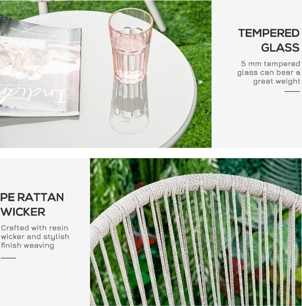 VivaGarden Salotto da Giardino con 2 Poltrone e Tavolino con Cuscini in Rattan PE colore Bianco Crema