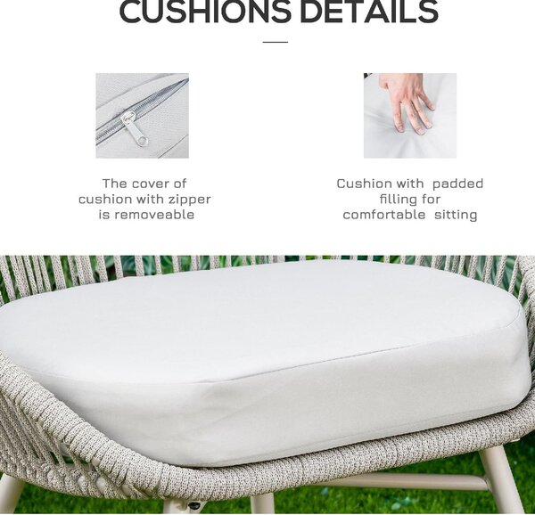 VivaGarden Salotto da Giardino con 2 Poltrone e Tavolino con Cuscini in Rattan PE colore Bianco Crema