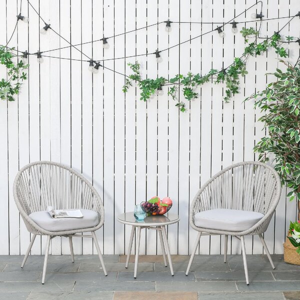 VivaGarden Salotto da Giardino con 2 Poltrone e Tavolino con Cuscini in Rattan PE colore Bianco Crema