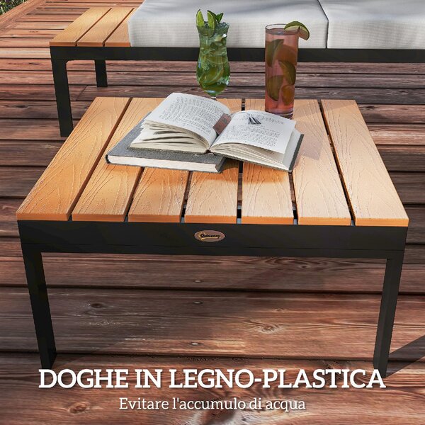 VivaGarden Salotto da Giardino con 2 Divano 2 Posti e 2 Tavolini con Cuscini in Metallo/Legno colore Grigio/Teak