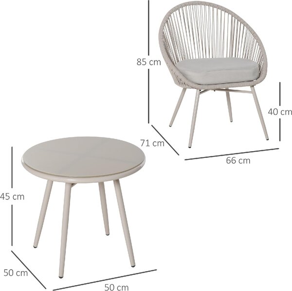 VivaGarden Salotto da Giardino con 2 Poltrone e Tavolino con Cuscini in Rattan PE colore Bianco Crema
