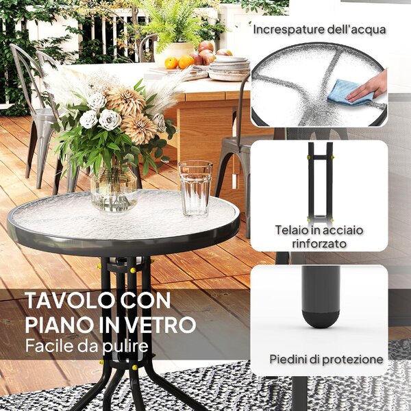 VivaGarden Salotto da Giardino con 2 Sedie e Tavolino in Acciaio colore Nero