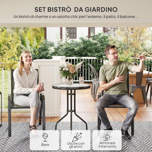 VivaGarden Salotto da Giardino con 2 Sedie e Tavolino in Acciaio colore Nero