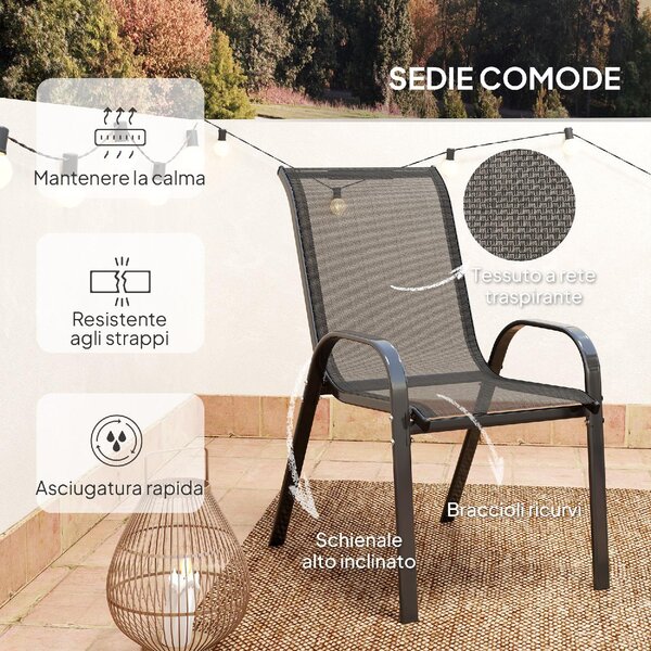 VivaGarden Salotto da Giardino con 2 Sedie e Tavolino in Acciaio colore Nero