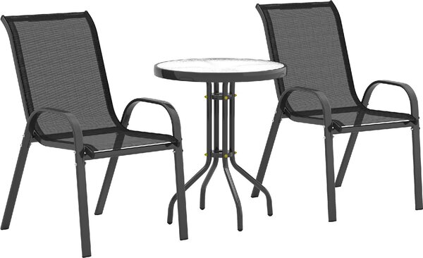 VivaGarden Salotto da Giardino con 2 Sedie e Tavolino in Acciaio colore Nero