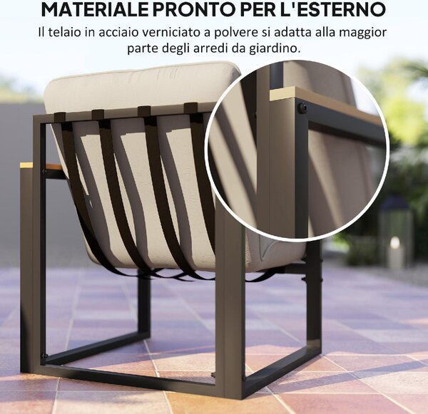 VivaGarden Salotto da Giardino con Divano 2 Posti 2 Poltrone e Tavolino con Cuscini in Acciaio/Poliestere colore Grigio Chiaro/Nero