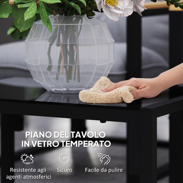 VivaGarden Salotto da Giardino con Divano 2 Posti 2 Poltrone e Tavolino con Cuscini in Acciaio/Poliestere colore Grigio Chiaro/Nero
