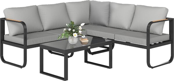 VivaGarden Salotto da Giardino con Divano Angolare e Tavolino con Cuscini colore Grigio/Nero