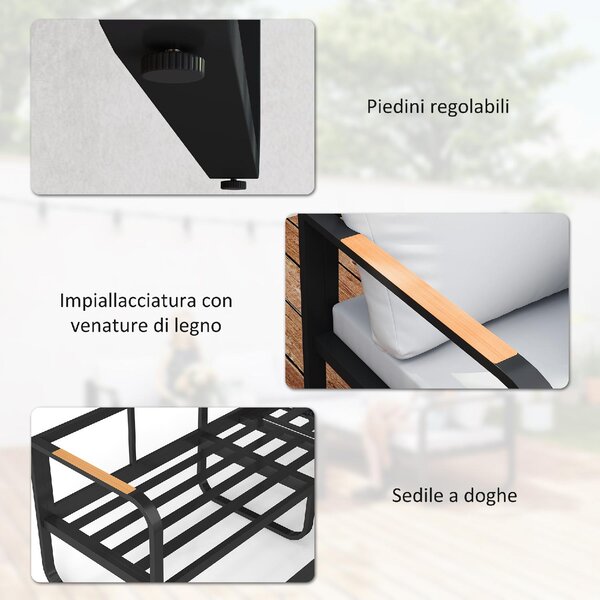VivaGarden Salotto da Giardino con Divano Angolare e Tavolino con Cuscini colore Grigio/Nero