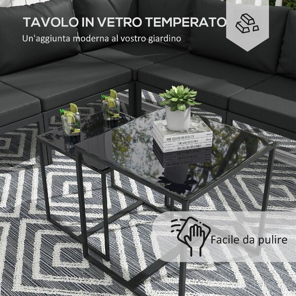 VivaGarden Salotto da Giardino con Divano Angolare e Tavolino con Cuscini in Acciaio colore Grigio