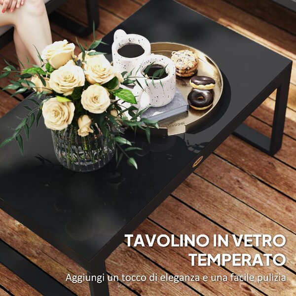 VivaGarden Salotto da Giardino con Divano Angolare e Tavolino con Cuscini colore Grigio/Nero