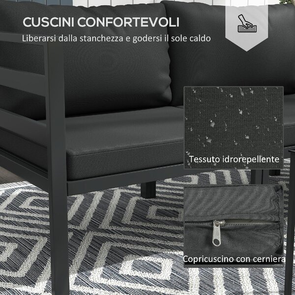 VivaGarden Salotto da Giardino con Divano Angolare e Tavolino con Cuscini in Acciaio colore Grigio