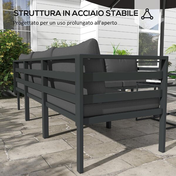 VivaGarden Salotto da Giardino con Divano Angolare e Tavolino con Cuscini in Acciaio colore Grigio