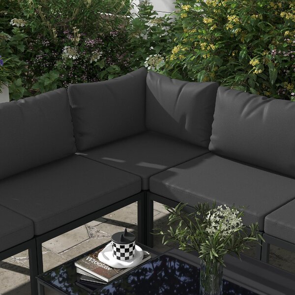 VivaGarden Salotto da Giardino con Divano Angolare e Tavolino con Cuscini in Acciaio colore Grigio
