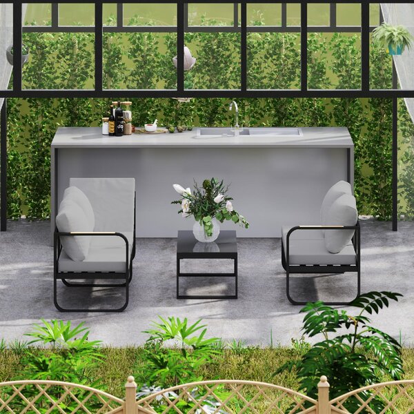 VivaGarden Salotto da Giardino con Divano Angolare e Tavolino con Cuscini colore Grigio/Nero