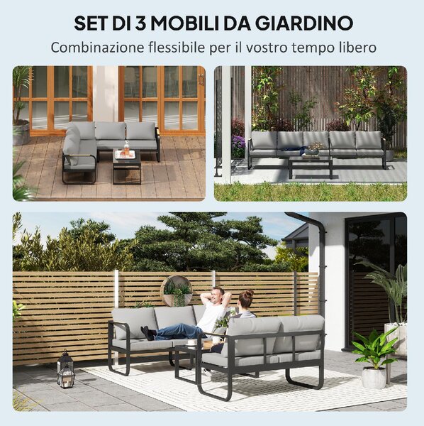 VivaGarden Salotto da Giardino con Divano Angolare e Tavolino con Cuscini colore Grigio/Nero