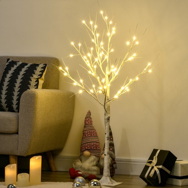 HOMCOM Albero di Natale Bianco Piccolo in PP e Metallo con 72 Luci LED per Interni ed Esterni, 17x17x120 cm|Aosom