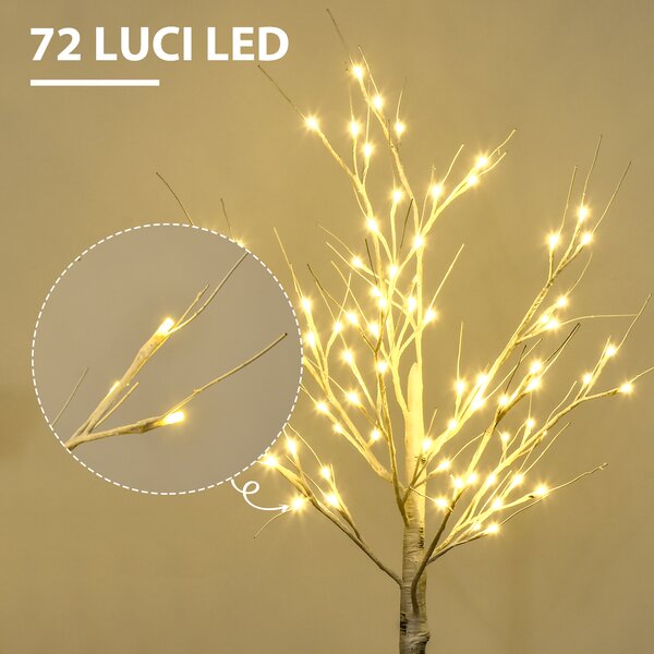 HOMCOM Albero di Natale Bianco Piccolo in PP e Metallo con 72 Luci LED per Interni ed Esterni, 17x17x120 cm|Aosom