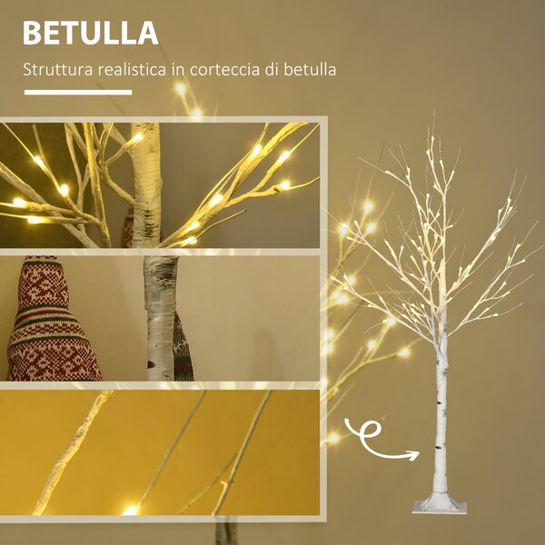 HOMCOM Albero di Natale Bianco Piccolo in PP e Metallo con 72 Luci LED per Interni ed Esterni, 17x17x120 cm|Aosom
