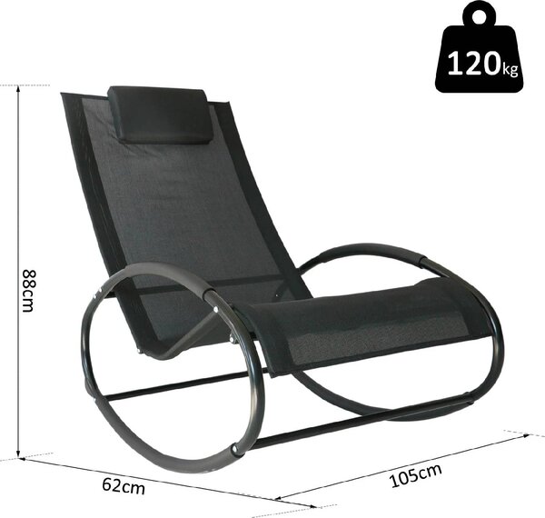 VivaGarden Sdraio a Dondolo da Giardino in Acciaio Dimensioni 105x62x88 cm colore Nero