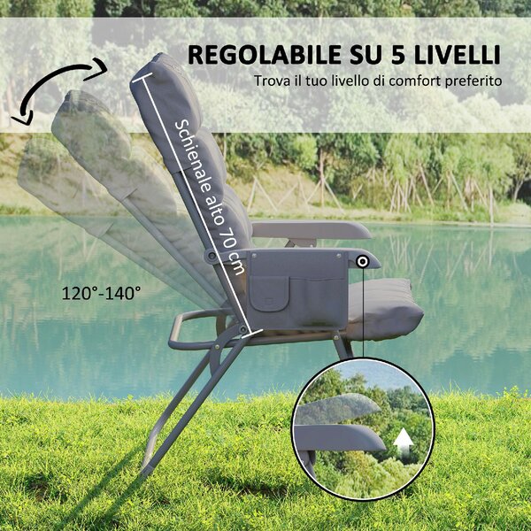 VivaGarden Sdraio da Giardino Pieghevole Schienale Reclinabile Dimensioni 66x58x105 cm colore Grigio Chiaro