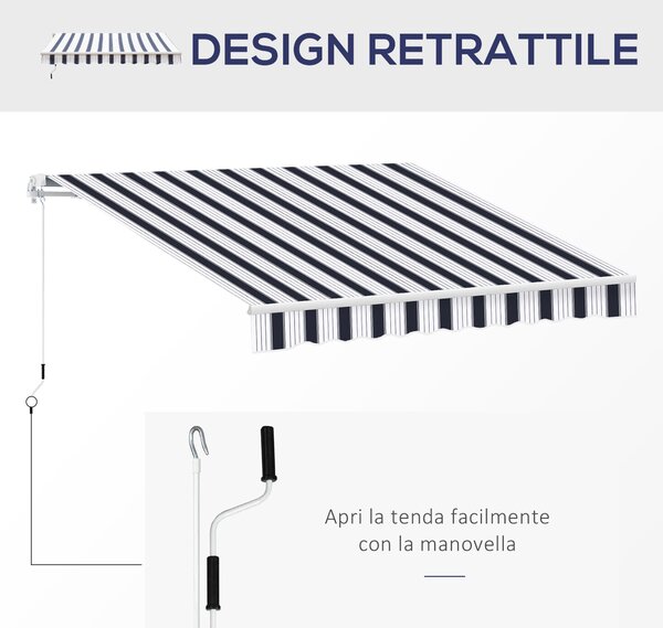 Outsunny Tenda da Sole Avvolgibile Versatile Manuale Esterno Tessuto di Poliestere per Porte e Finestre, 2.5×2m, Blu e bianco | Aosom Italy