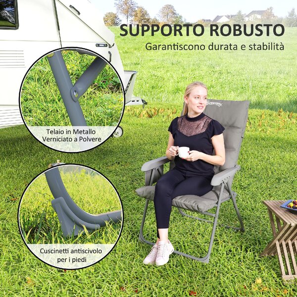 VivaGarden Sdraio da Giardino Pieghevole Schienale Reclinabile Dimensioni 66x58x105 cm colore Grigio Chiaro