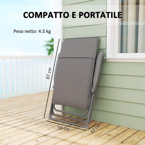 VivaGarden Sdraio da Giardino Pieghevole Schienale Reclinabile Dimensioni 66x58x105 cm colore Grigio Chiaro