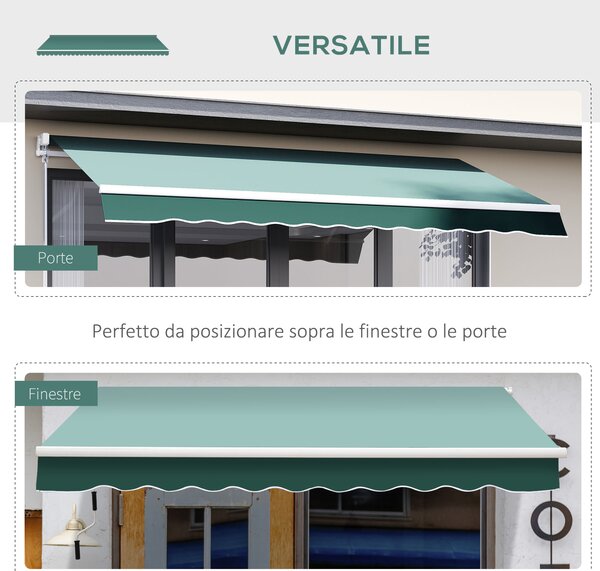 Outsunny Tenda da Sole Avvolgibile Versatile Manuale Esterno Tessuto di Poliestere per Porte e Finestre, 2.5×2 m, Verde | Aosom Italy
