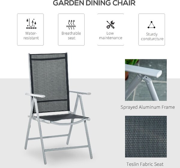 VivaGarden Sdraio da Giardino Pieghevole Schienale Reclinabile in Alluminio Dimensioni 65x55x107 cm colore Nero Argento