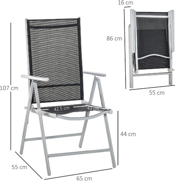 VivaGarden Sdraio da Giardino Pieghevole Schienale Reclinabile in Alluminio Dimensioni 65x55x107 cm colore Nero Argento
