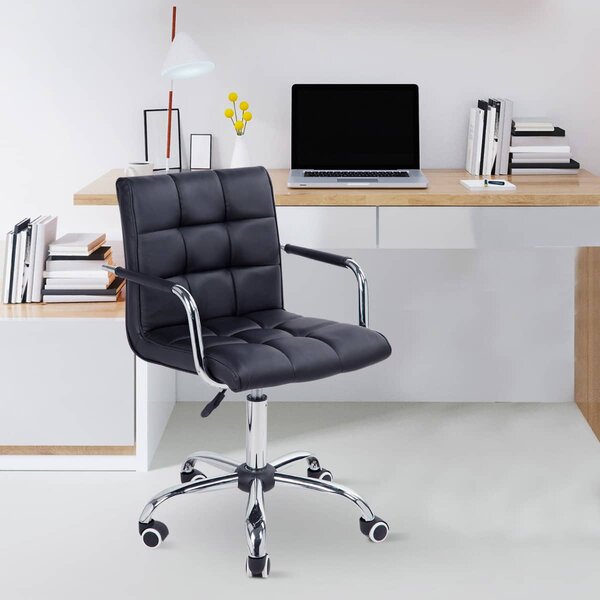 DecHome Sedia da Ufficio con Braccioli e Ruote in Ecopelle colore Nero