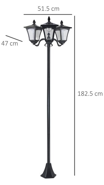 Outsunny Set 2 Lampioncini Solari da Esterno a 3 Luci Impermeabili IP44, 51.5x47x182.5cm, Nero | Aosom Italy