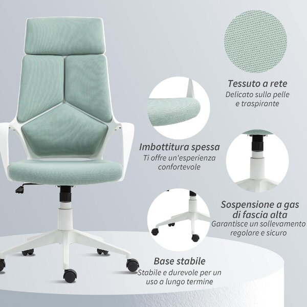 Icon Space Sedia da Ufficio con Ruoite e Braccioli in Tessuto Mesh colore Verde Acqua/Bianco