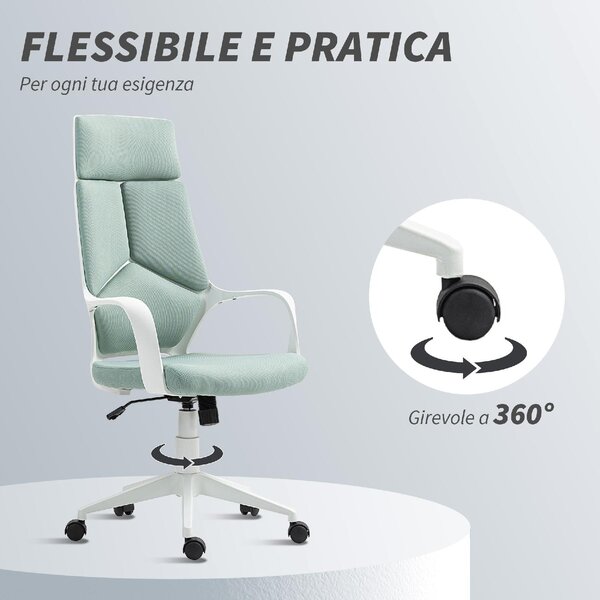 Icon Space Sedia da Ufficio con Ruoite e Braccioli in Tessuto Mesh colore Verde Acqua/Bianco