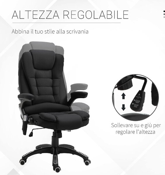 Icon Space Sedia da Ufficio con Ruote Braccioli e Poggiatesta Schienale Massaggiante in Tessuto colore Nero