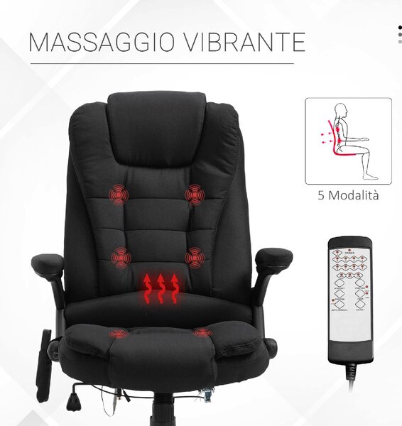 Icon Space Sedia da Ufficio con Ruote Braccioli e Poggiatesta Schienale Massaggiante in Tessuto colore Nero