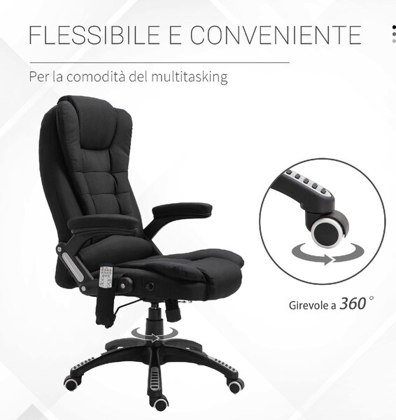 Icon Space Sedia da Ufficio con Ruote Braccioli e Poggiatesta Schienale Massaggiante in Tessuto colore Nero